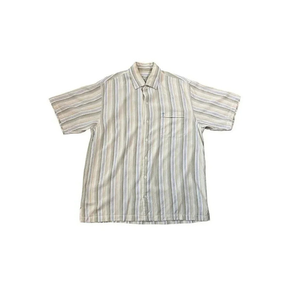 Tommy Bahama Short Sleeve Shirt Sage Green Striped Button Up Size Large - Picture 1 of 7